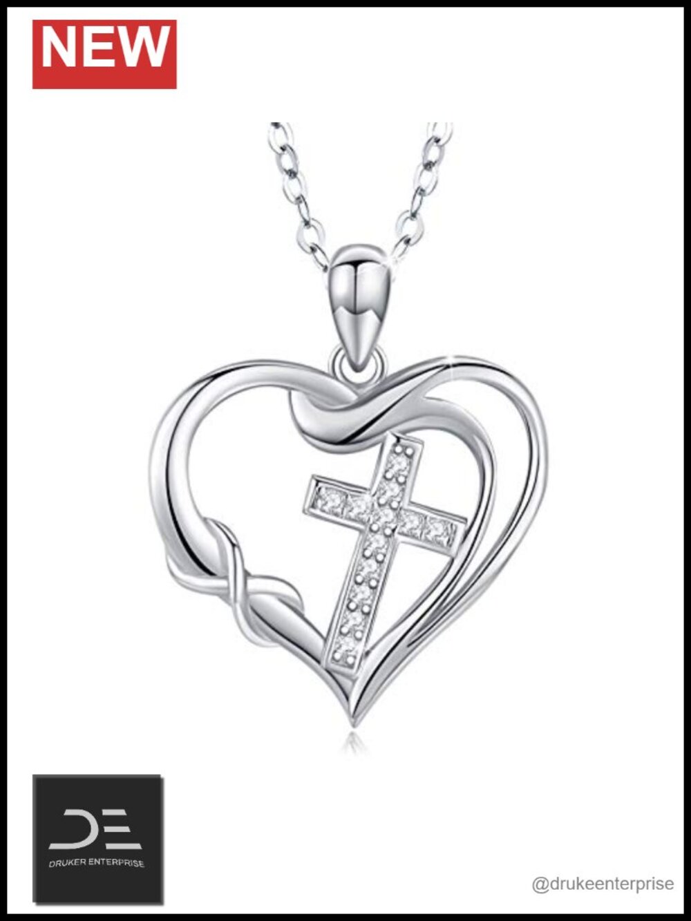 CUOKA MIRACLE 925 Sterling Silver Cross Heart Infinity Pendant Necklace